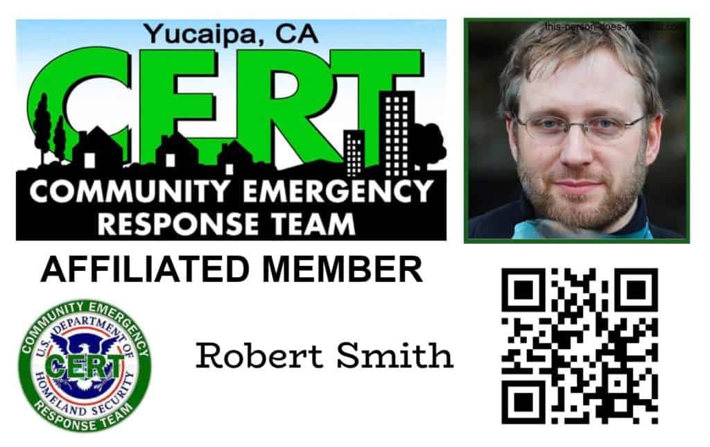 Yucaipa CERT ID Card Sample